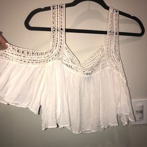 white lacy cold shoulder crop top